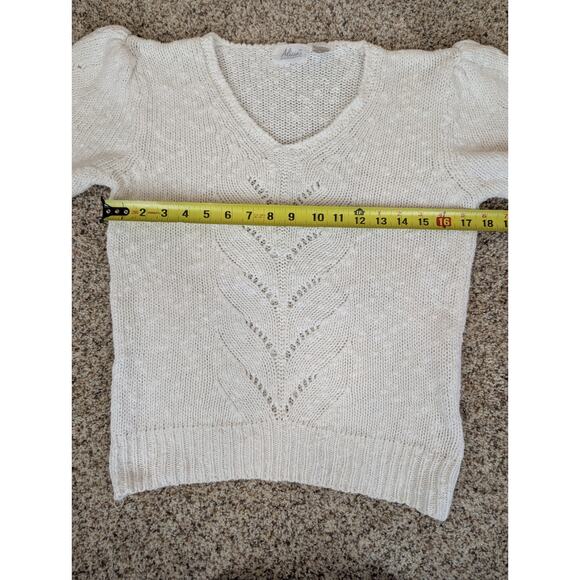Vintage 80s Alicia Puff Sleeve Sweater Women Small Ivory Pastel Open Knit - Picture 5 of 7